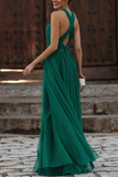 Plataz Formal Solid Hollowed Out Backless Halter Evening Dress HZ1007