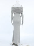 Plataz Sleeves Skinny Pleated Solid Color Split-Joint Off-The-Shoulder Evening Dresses Maxi HZ1007