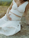 Plataz Ivory White Two Piece Set Off Shoulder Ruffle Falbala Bodycon Elegant Maternity Boho Photoshoot Baby Shower Maxi Dress Maternity