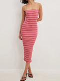 Plataz Back Striped Strapless Bodycon Midi Dress DJPT