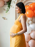 Plataz Yellow Pleated Cut Out One Shoulder Big Swing Plus Size Elegant Maternity Photoshoot Baby Shower Maxi Dress Maternity