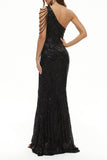 Plataz Elegant Solid Sequins Oblique Collar Evening Dress HZ1007
