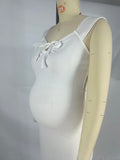 Plataz Smocked Bow Tie Side Slit Elegant Bodycon Vacation Beach Photoshoot Cute Baby Shower Maternity Maxi Dress Maternity
