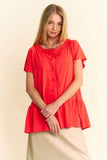 Plataz & Dani Solid Lace Trim Neck Short Sleeve Peplum Top DJPT