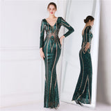 Plataz Floral Sequin Evening Dress Women Banquet Elegant Long Sleeve Sequined Queen Fishtail HZ1007