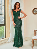 Plataz Sequined Elegant Green Suspenders Mid Waist Party Evening Dress Long Mop HZ1007