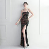 Plataz Bottom Sequin Halter Spaghetti Straps Nightclub Dress Long Fish Tail Evening HZ1007
