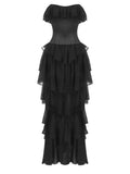 Plataz Black Strapless Ruffle Gown ¨C Sheer Waist-Cinching Evening Dress for Gala & HZ1007
