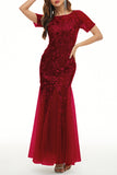 Plataz Elegant Patchwork Sequins O Neck Evening Dress HZ1007