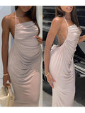 Plataz Beige Ruched Halter Neck Backless Bodycon Fashion Maternity Midi Dress Maternity