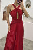 Plataz Solid Fold Halter Evening Dress HZ1007
