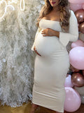 Plataz Elegant Long Sleeve Maternity Dress Ultimate Baby Shower Outfit White Bodycon Dress Maternity