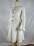 Plataz White Buttons Ruffle Knit Cut Out Elegant Baby Shower Maternity Mini Sweater Dress Maternity