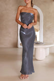 Plataz Formal Solid Bright Silk Strapless Evening Dress Dresses(5 HZ1007
