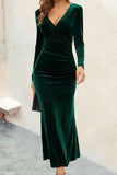 Plataz V-neck pleated hip skirt elegant fishtail slim dress evening HZ1007