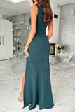 Plataz Elegant Solid Slit Fold V Neck Evening Dress Dresses(4 HZ1007