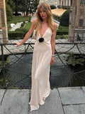 Plataz Flower Deep V-Neck Maxi Dress For Women Sheer Sleeveless Slip Long Evening Dresses Party Clubwear Sexy Backless HZ1007