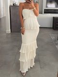 Plataz Off Shoulder Bandeau Ruffle Falbala Bodycon Baby Shower Cute Maternity Maxi Dress Maternity