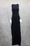 Plataz Solid Color Slit Bow Decor O Neck Evening HZ1007