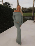 Plataz Off Shoulder Solid Color Mermaid Bodycon Elegant Photoshoot Maternity Maxi Sweater Dress Maternity