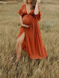 Plataz Single Breasted Drawstring Ruffle Tie Back Red Maternity Photoshoot Maxi Dress Maternity