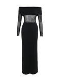 Plataz Sleeves Skinny Pleated See-Through Solid Color Split-Joint Off-The-Shoulder Evening Dresses Maxi HZ1007