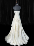 Elegant Ivory Applique Beaded Evening Gown A-Line Strapless Party Dress Floor Length Formal Dress HZ1024