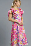 Plataz Floral Ruffled Cap Sleeve Midi Dress DJPT
