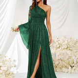 Plataz Shoulder Evening Dress Cocktail Slant Shoulder Elegant Dress Dinner Dress HZ1007