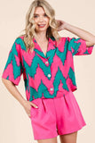 Plataz Chevron Print Short Sleeve Crop Shirt DJPT