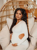 Plataz One Shoulder Cut Out Irregular Bodycon Long Sleeve Fashion Baby Shower Maternity Maxi Dress Maternity