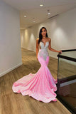 Vintage Pink Mermaid Prom Dress Sparkling Beaded Evening Gown Party Dress Long Formal Dress HZ1024