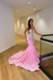 Vintage Pink Mermaid Prom Dress Sparkling Beaded Evening Gown Party Dress Long Formal Dress HZ1024