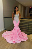 Vintage Pink Mermaid Prom Dress Sparkling Beaded Evening Gown Party Dress Long Formal Dress HZ1024