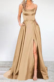 Plataz Formal Solid High Opening U Neck Evening Dress HZ1007