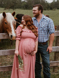 Plataz Pink Boho Flowy Bump Friendly Off Shoulder Photoshoots Maxi Dress Maternity