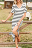 Plataz Striped V-Neck Midi T-Shirt Dress DJPT