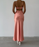 Elegant Pink Prom Dress Satin Sheath Spaghetti Strap Evening Gown Long Party Dress Formal Dress HZ1024