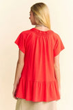 Plataz & Dani Solid Lace Trim Neck Short Sleeve Peplum Top DJPT