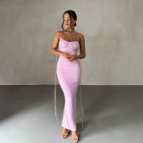 Plataz Women Sexy Dress Sexy Backless Pleated Dress Evening Dress Sleeveless Strap Dress for HZ1007