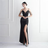 Plataz Beading Sling Party Sequined Dress Long Banquet Slim Fit Evening Dress HZ1007