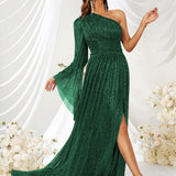 Plataz Shoulder Evening Dress Cocktail Slant Shoulder Elegant Dress Dinner Dress HZ1007