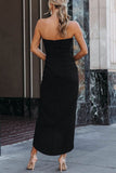 Plataz Formal Solid Slit Strapless Evening Dress HZ1007
