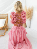 Plataz Pink Tulle Splicing Ruffle Pleated Tie Back V-Neck High Waist Cocktail Party Gowns Cute Baby Shower Maternity Maxi Dress Maternity