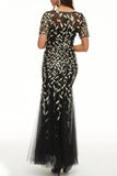 Plataz Elegant Patchwork Sequins O Neck Evening Dress HZ1007