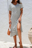 Plataz Striped V-Neck Midi T-Shirt Dress DJPT