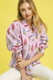 Plataz Floral Print Lantern Sleeve Button Down Shirt DJPT