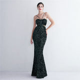 Plataz Sequin Suspender Party Sequined Dress Long Banquet Slim Fit Evening Dress HZ1007
