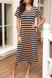 Plataz Striped V-Neck Midi T-Shirt Dress DJPT