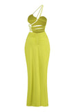 Plataz Strappy One Shoulder Ruched Cutout Backless Split Maxi Evening HZ1007